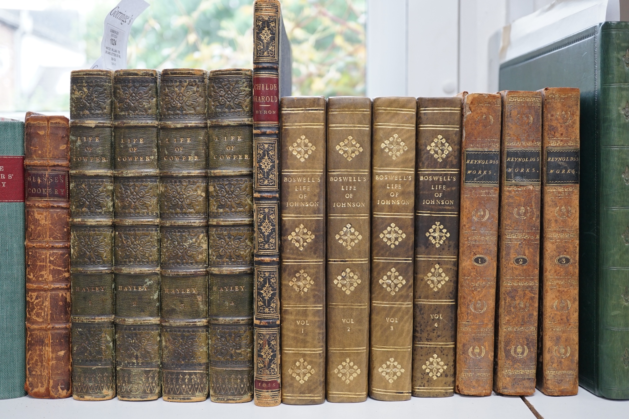 Hayley, William - The Life and Letters of William Cowper, Esq. With remarks on epistolary writers. new edition, 4vols. portrait frontis.; earlier 19th cent. gilt ruled and blind decorated green straight grain morocco, sp